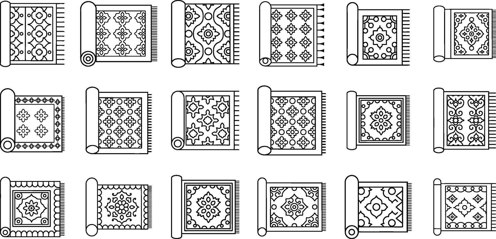 Geometric Rectangular Carpet Icon Design With Floral Pattern On An Isolated White Background vector