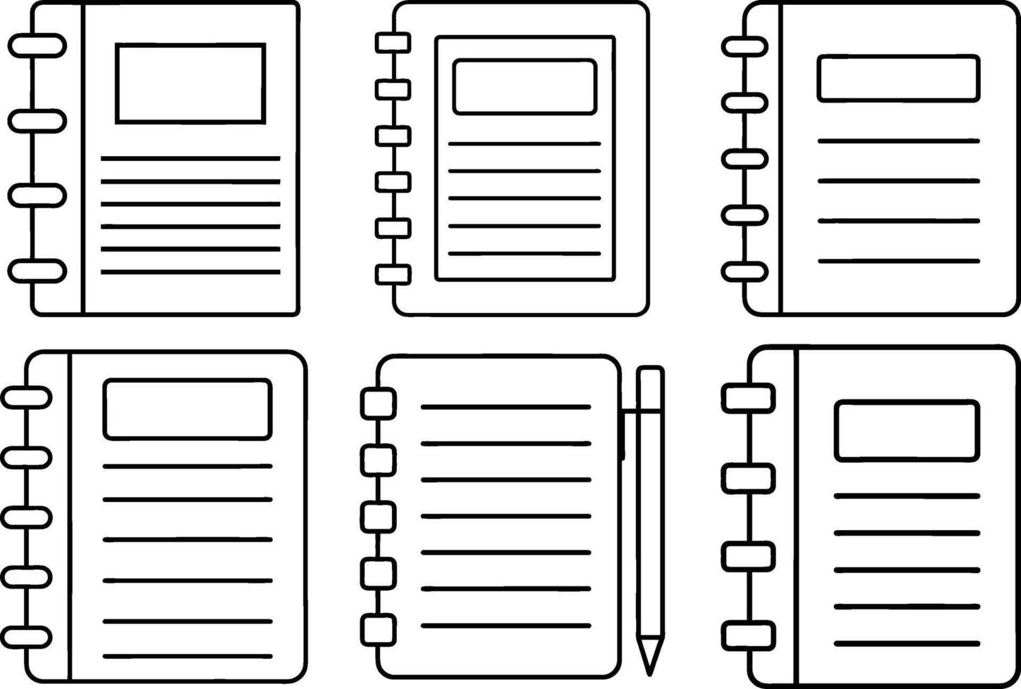 Spiral Notebook Icon Set Design For Personal And Commercial Usage Line Art Illustration On An Isolated White Background vector