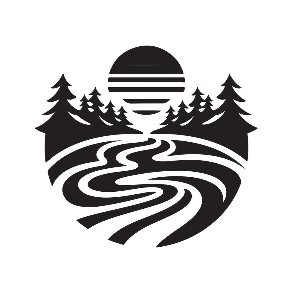 Retro River Silhouettes in Vintage Style vector