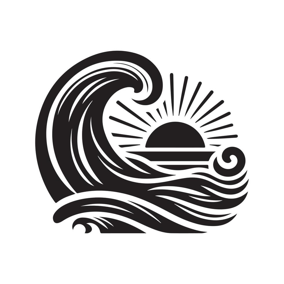 Professional Sea Wave Retro Silhouette Graphics vector