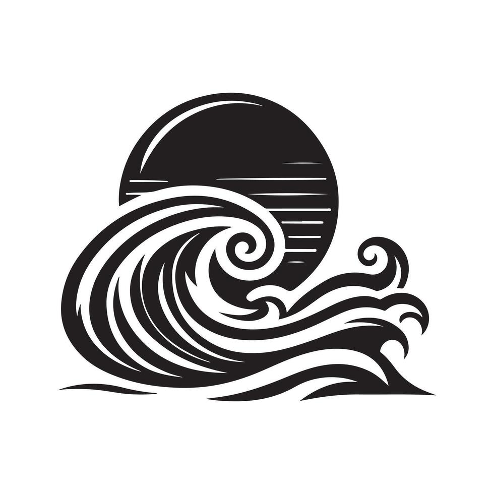 Elegant and Minimalist Sea Wave Retro Silhouette Art vector