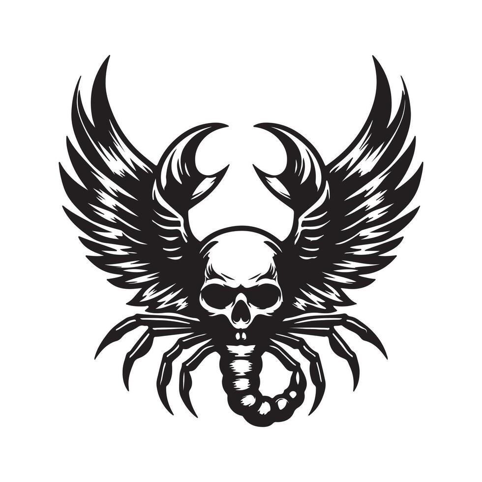 Intricate Scorpion Wings and Skull Silhouette Art vector