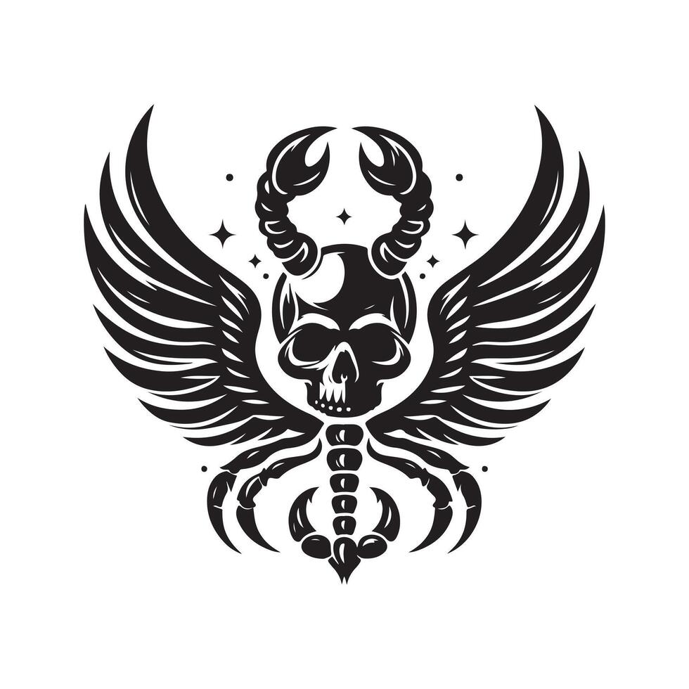 Dark Fantasy Scorpion Wings and Skull Silhouette vector