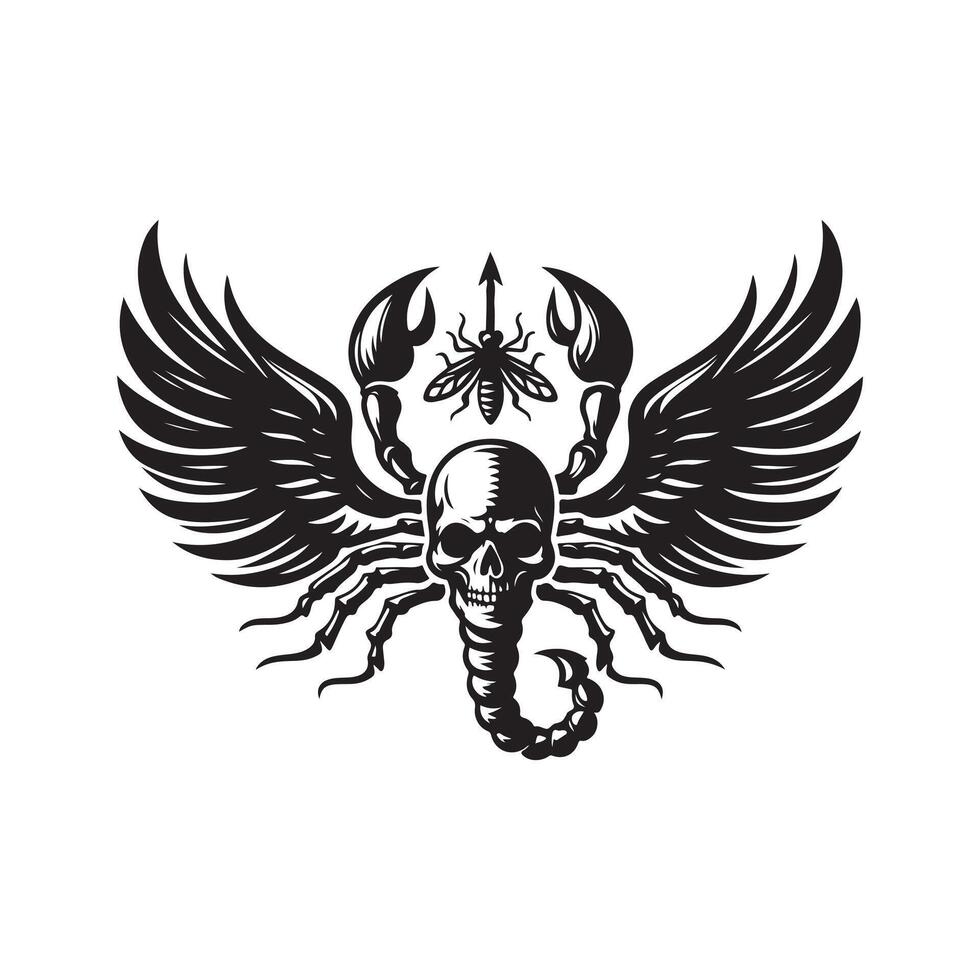 Scorpion Wings and Skull Silhouette Vectors for Print Media