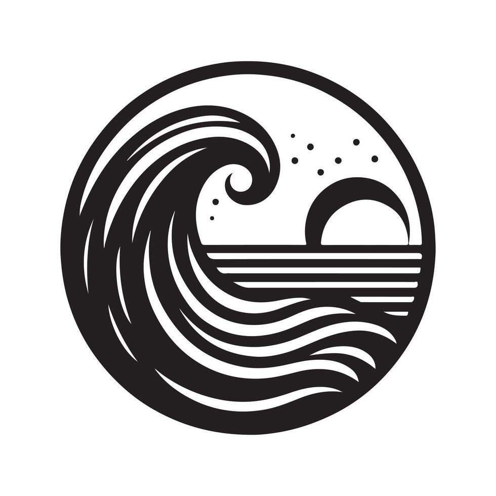 Timeless Sea Wave Retro Silhouette Art vector