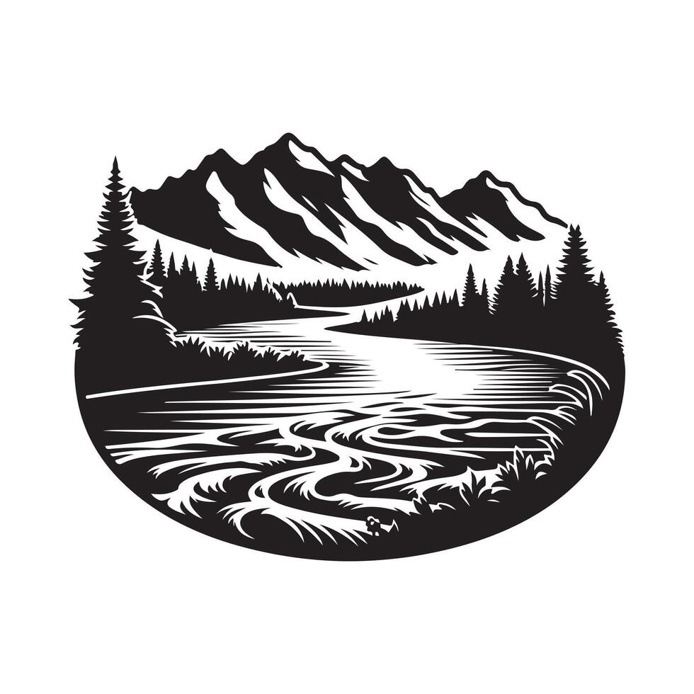 Timeless River Retro Vintage Silhouette Collection vector