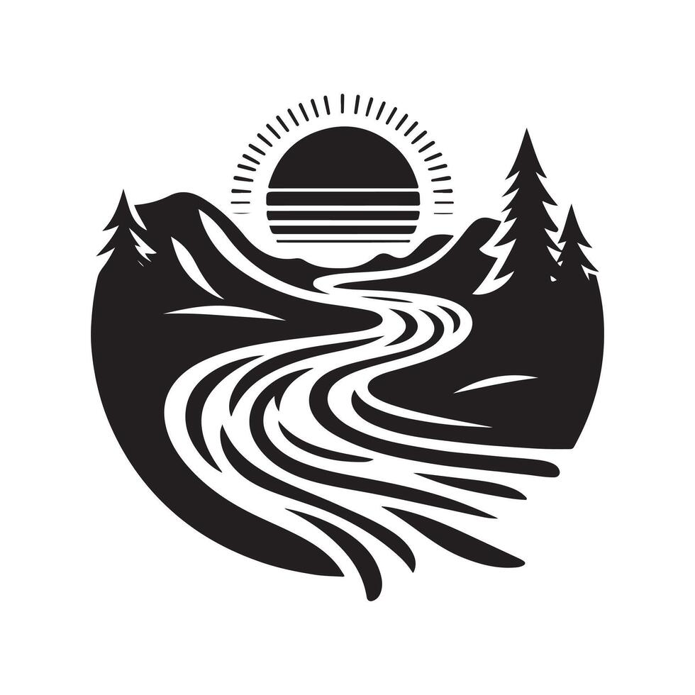 River Retro Silhouette Graphics for Web and Print vector