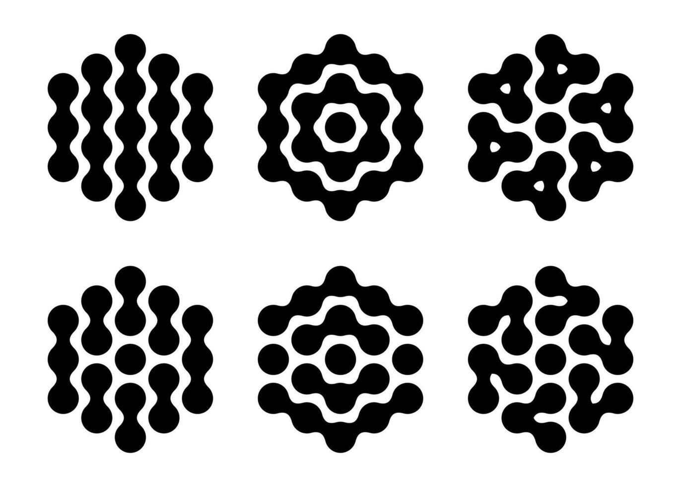 Molecule connected circles as chain of atoms. Science innovation metaball dot pattern. Laboratory grid network concept to study organic and mineral structure vector