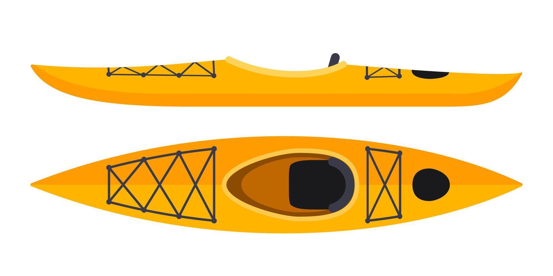 Kayak boat with paddles. Orange Canoe. Raft for rafting on water. Sport rowing. illustration. vector