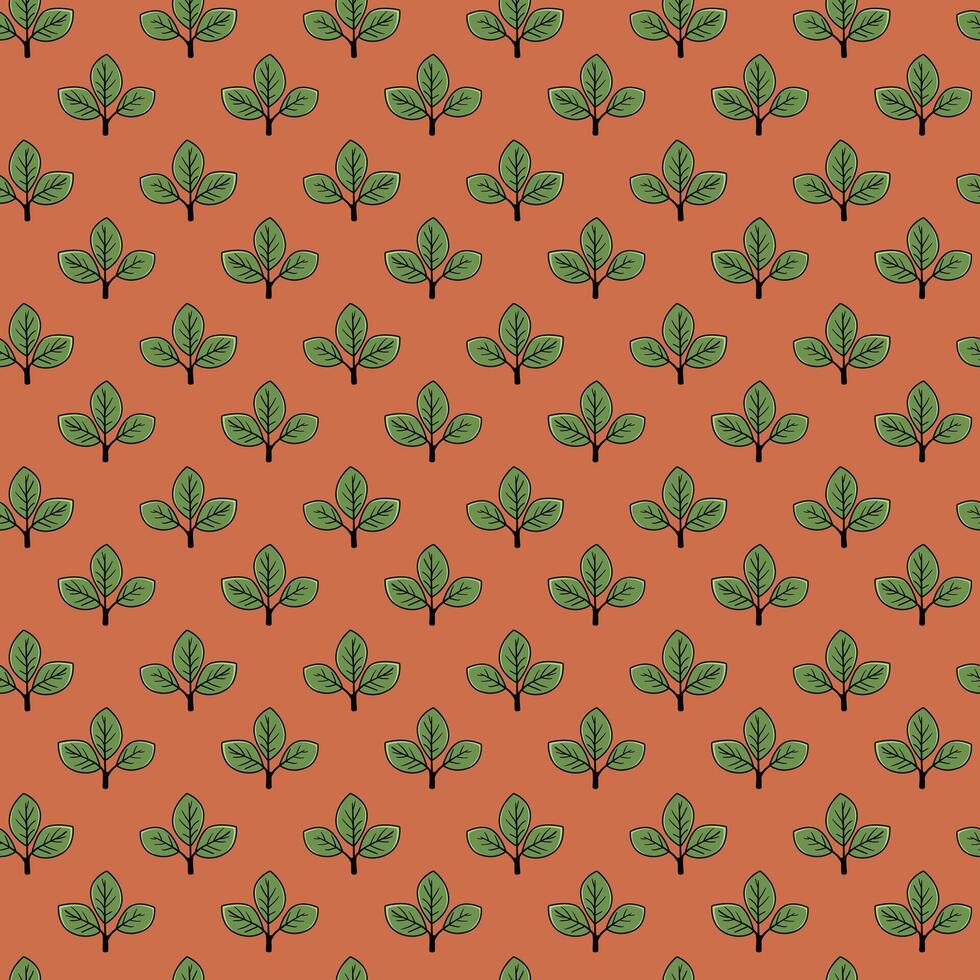 A charming, repeating pattern featuring stylized green leaves on a terracotta background. Perfect for textile design, wallpaper, packaging, and digital projects. vector