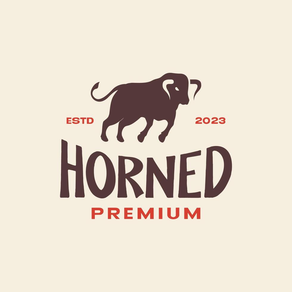 bull long horn angry simple silhouette vintage retro style simple logo design icon illustration vector