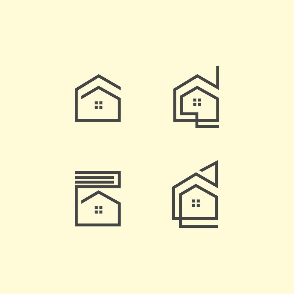 house architecture set line logo design vector