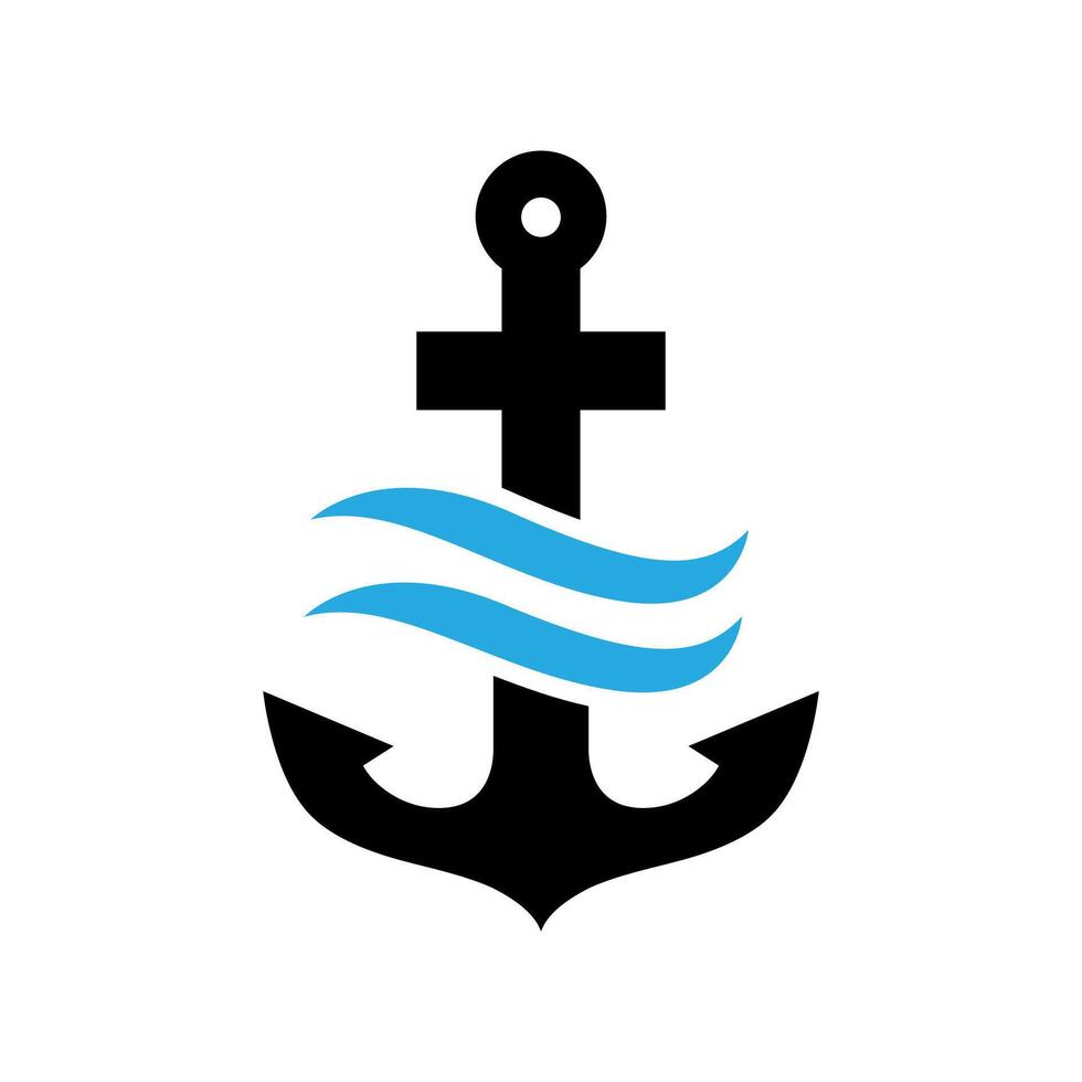 ocean anchor and wave logo design vector