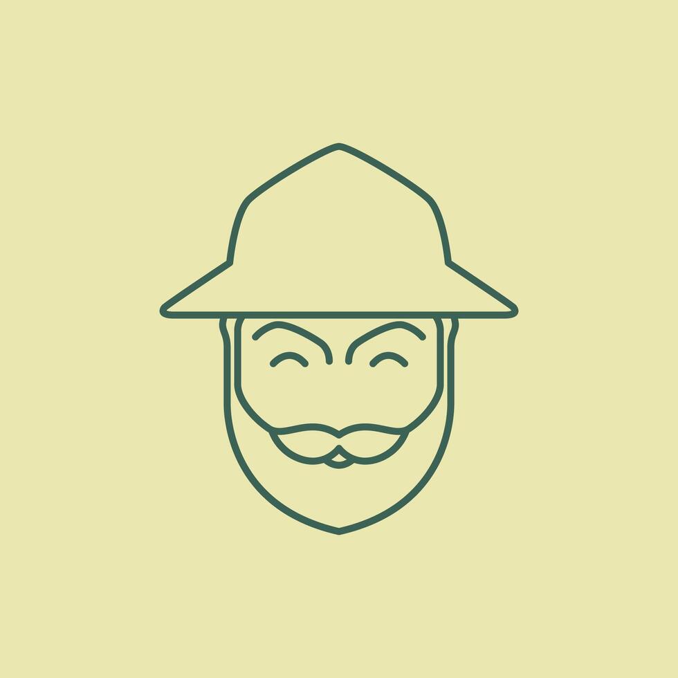 cool old man head with hat line logo design vector