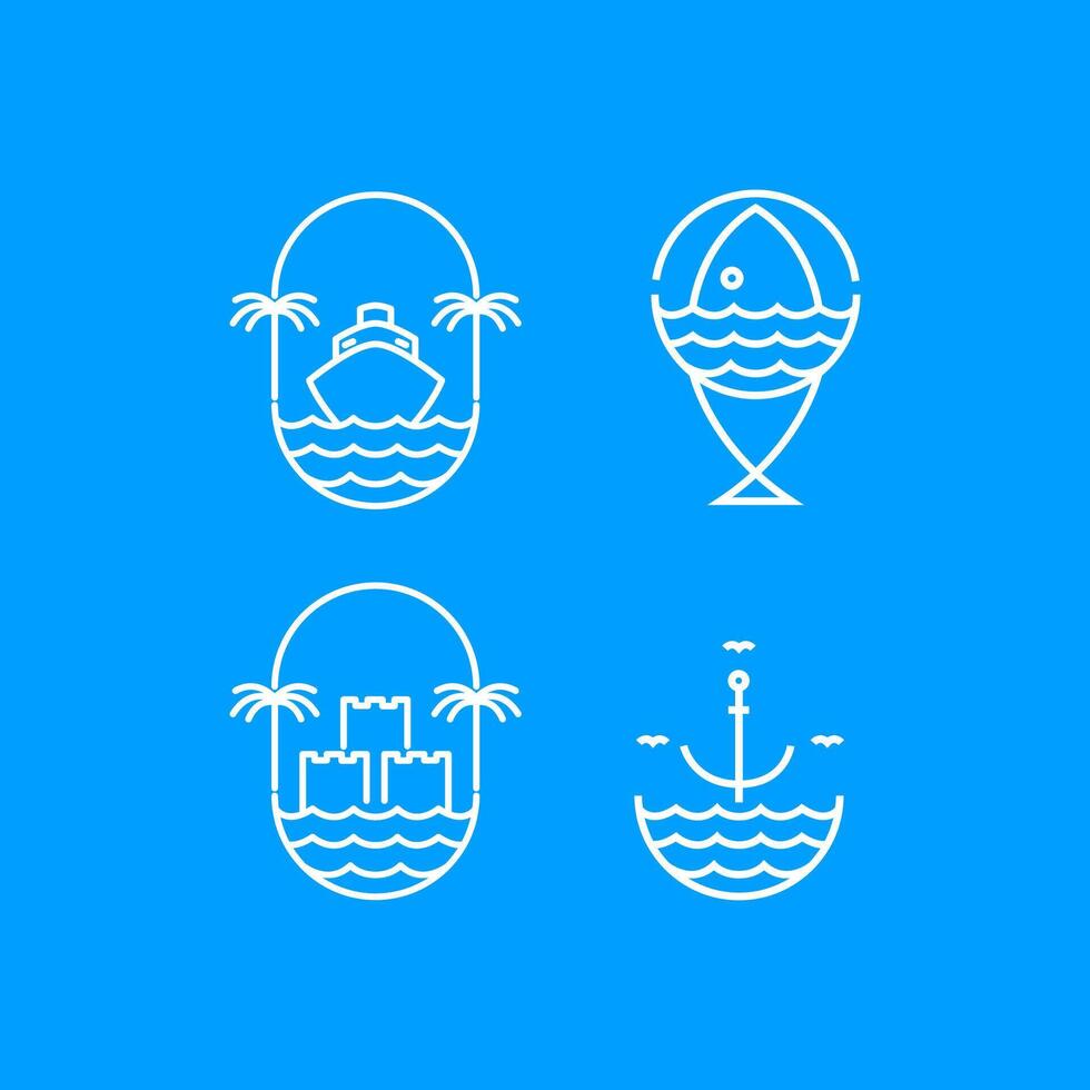ocean beach icon set logo design line vector