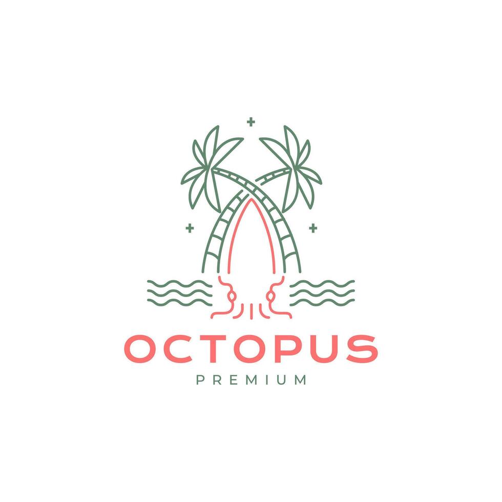 cuttlefish ocean beach view line logo design vector