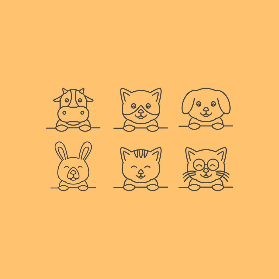 cute animal pets icon set logo design vector