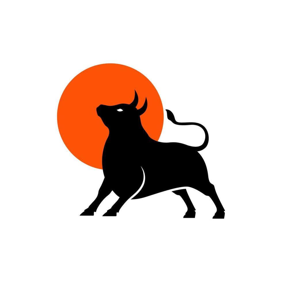 powerful black bull logo design flat vector