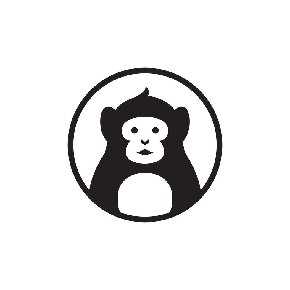 cute monkey in circle cartoon flat logo design vector