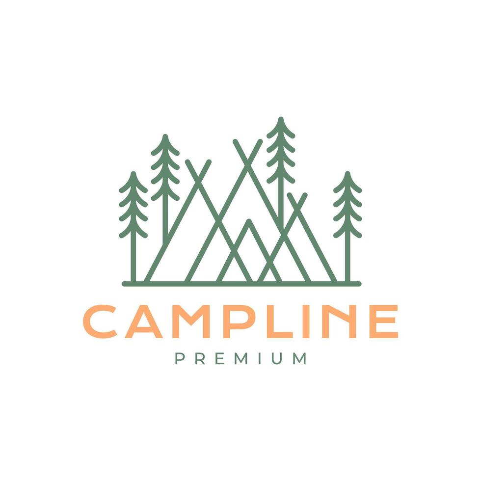 camp line tent logo design vector