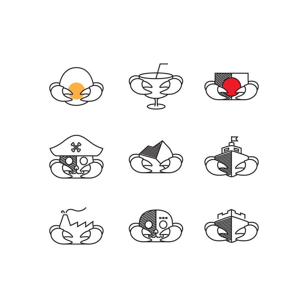 crabs set icon line simple logo design vector