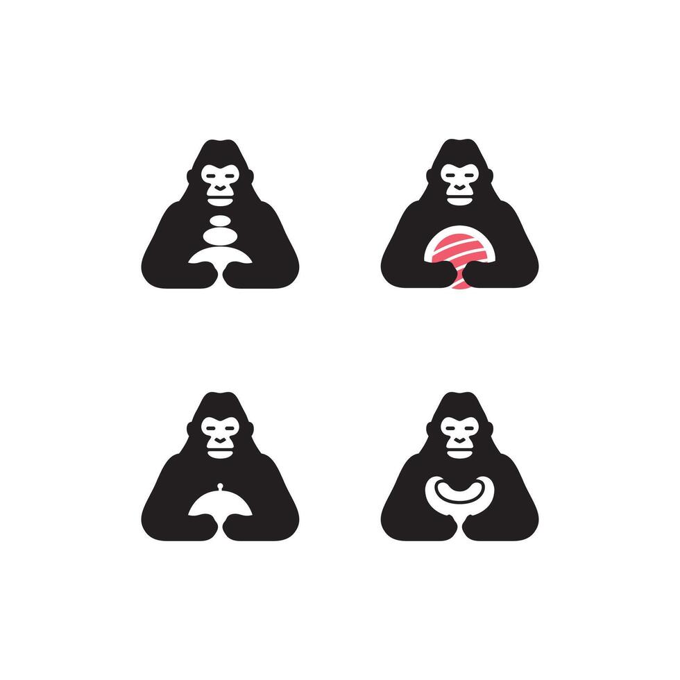 gorilla hold cute mascot set icon design vector