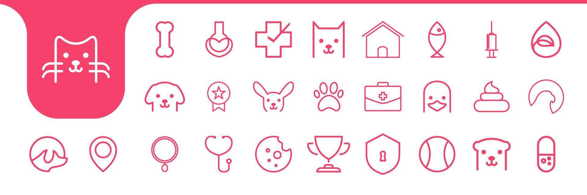 pets lines minimal icon set collection design vector