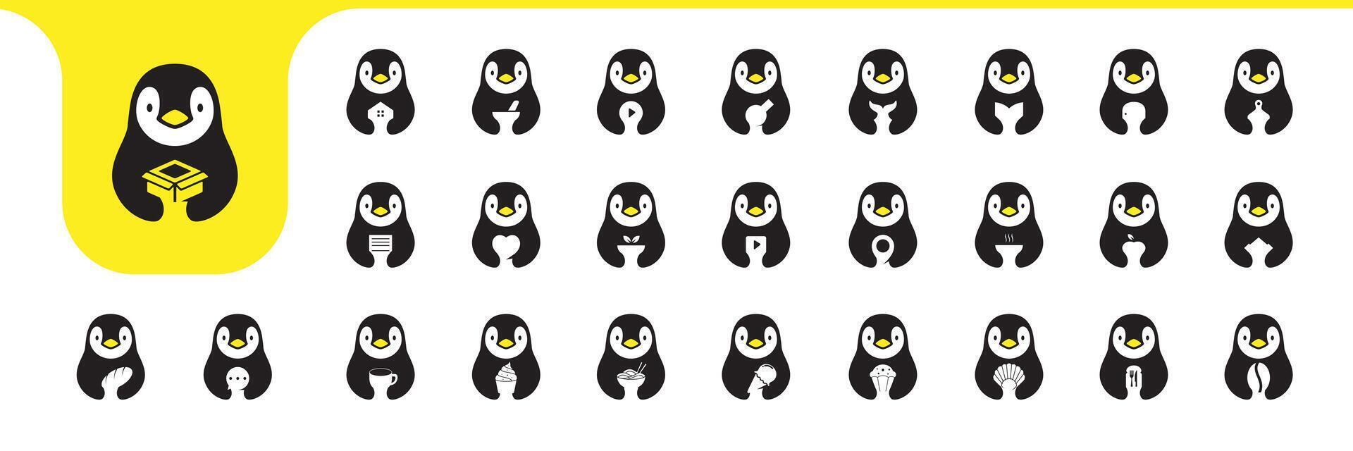 cute penguin icon set collection design vector
