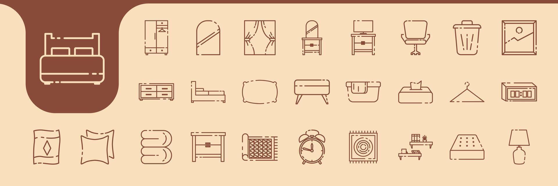 bedroom line art modern icon set collection design vector