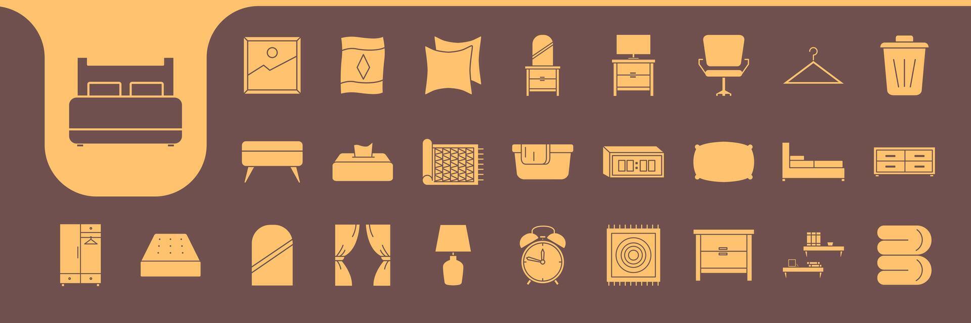 bedroom flat modern icon set collection design vector