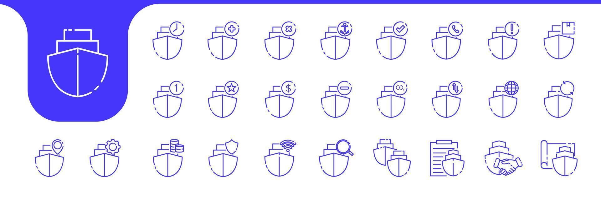 ship ocean lines modern icon set collection design vector