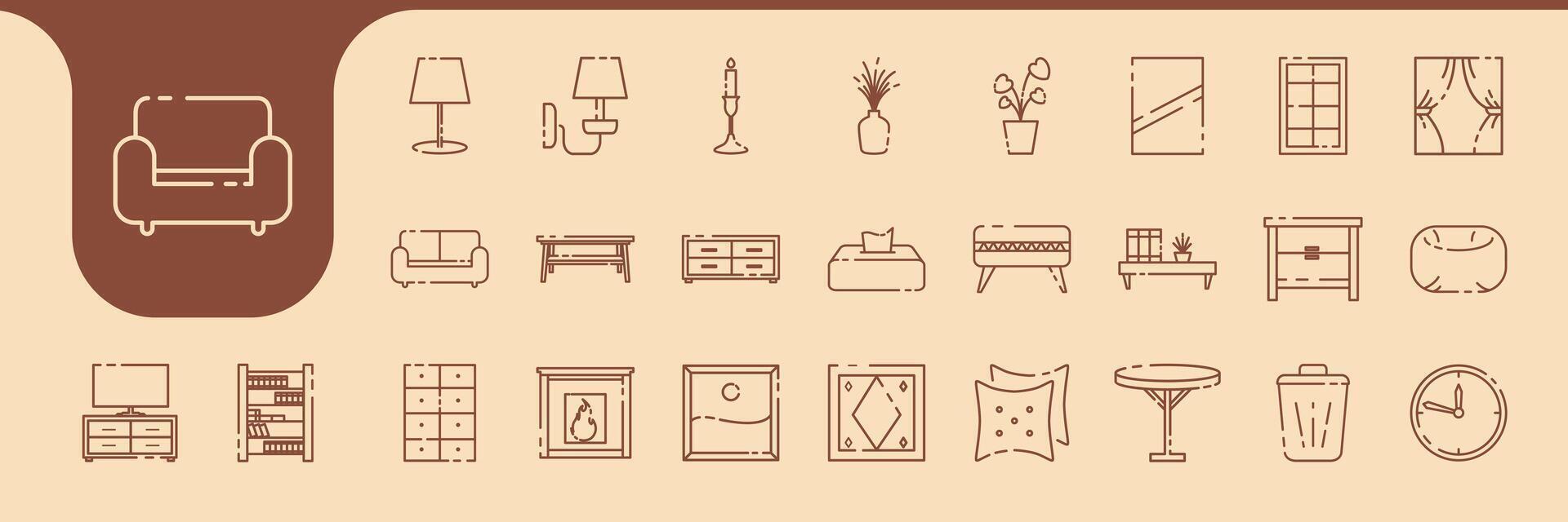 sitting room furniture line minimalist icon designs vector