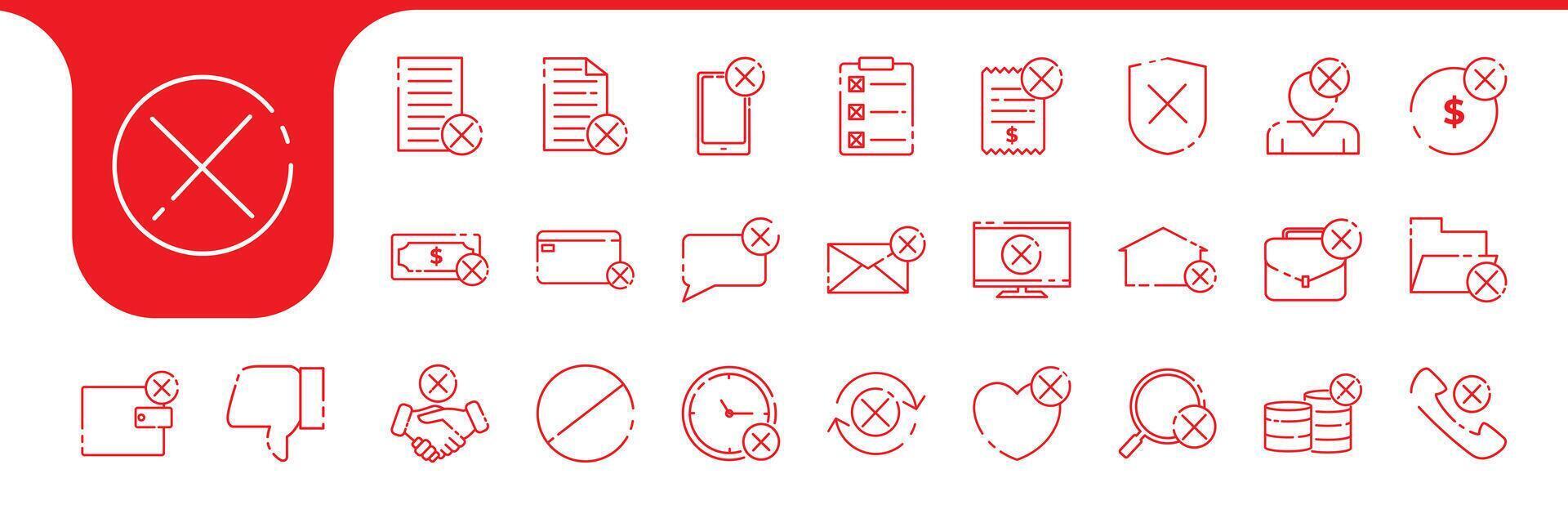 rejected line modern icon designs vector