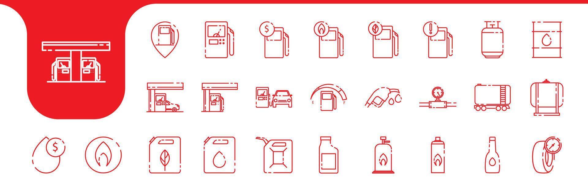 gas station line icons set collection design vector