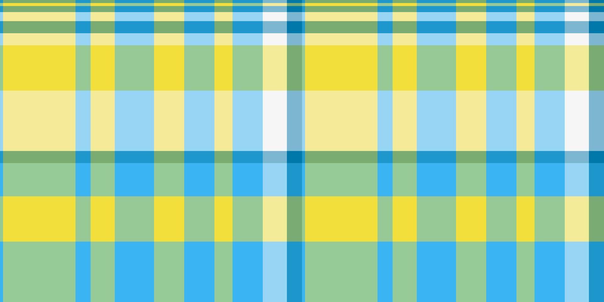 Idea fabric seamless, uniform plaid textile pattern. Asymmetric texture background check tartan in cyan and yellow colors. vector
