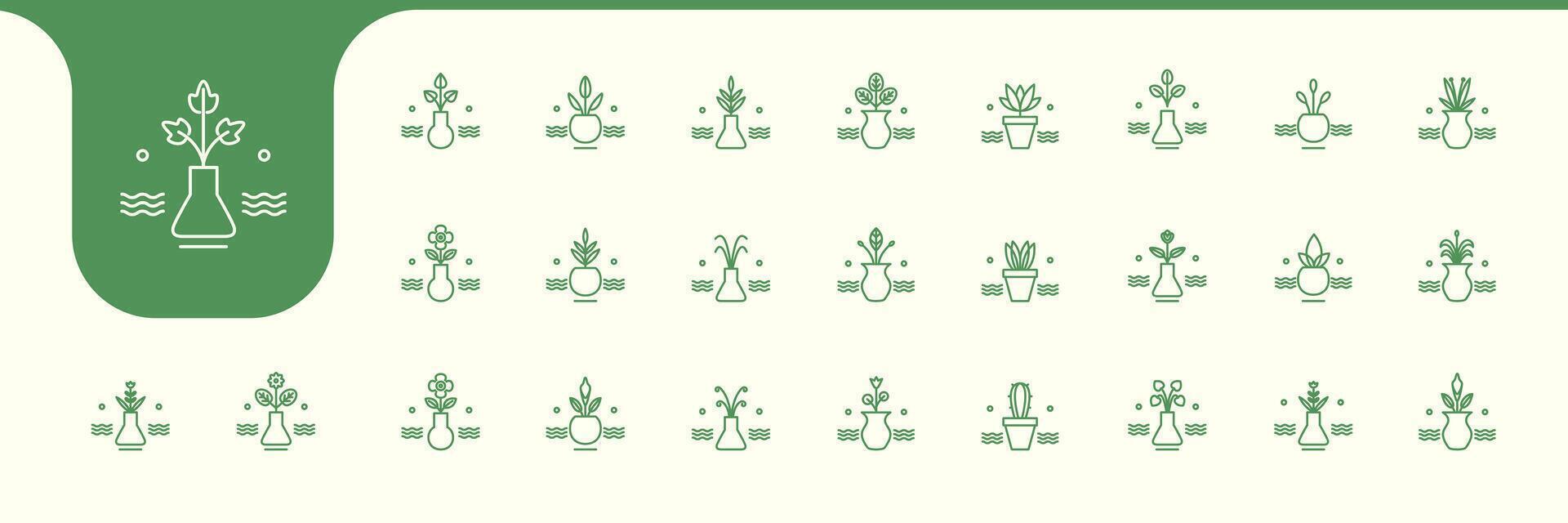 types of ornamental plants or flowers in vase icons design vector