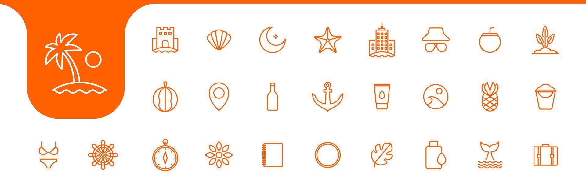 Summer season Line Icons Collection Minimalist Design and Illustration vector