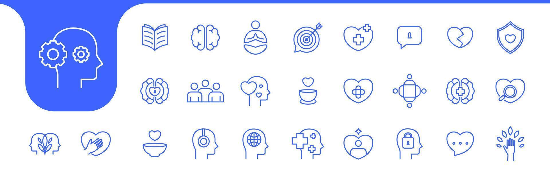 Mental Health Line Icons Collection Minimalist Design and Illustration vector