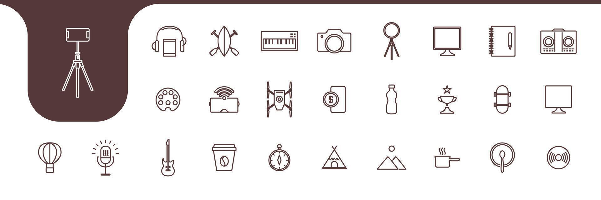 Content Creator tools kit Line Icons Collection Minimalist Design and Illustration vector