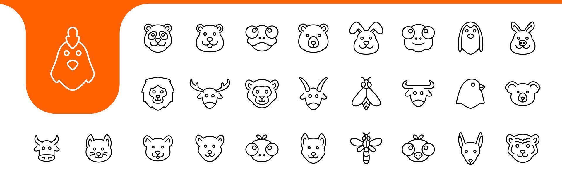 Names of animal Line Icons Collection Minimalist Design and Illustration vector