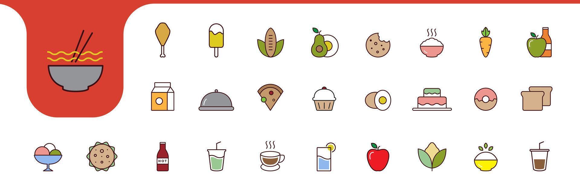 healthy food and drink line colorful icon design vector