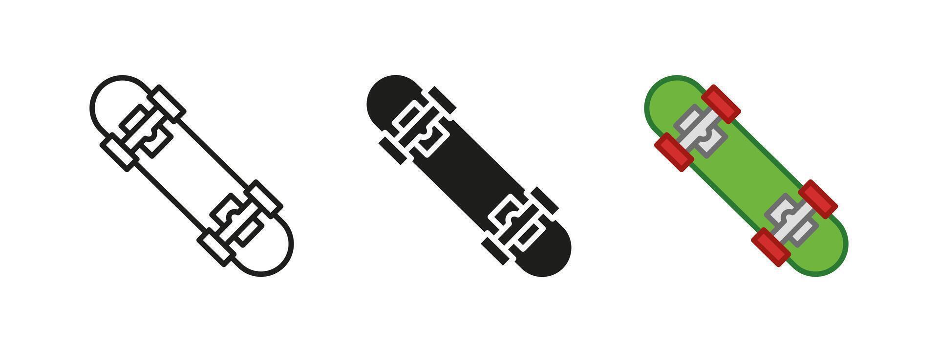 Skateboard icon. Extreme sport illustration. Urban transportation symbol. Freestyle deck with wheels sign. Outdoor street hobby concept. vector