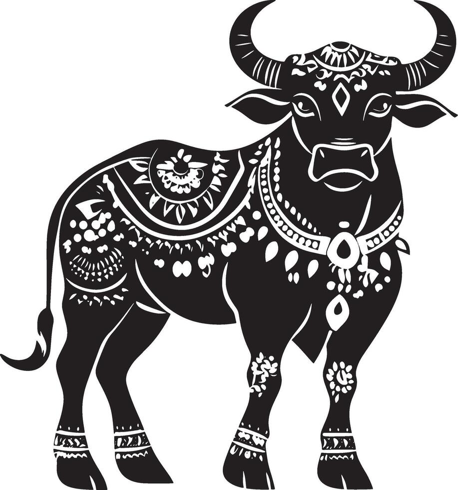 Nandi Sacred bull, vehicle of Shiva simple silhouette black illustration vector