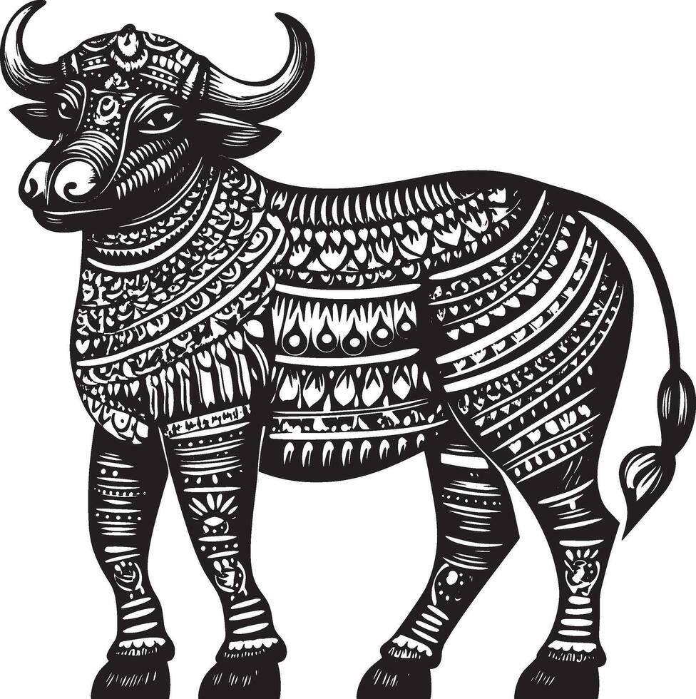 Minimalistic black silhouette illustration of Nandi, the sacred bull, representing Shiva's vehicle. vector