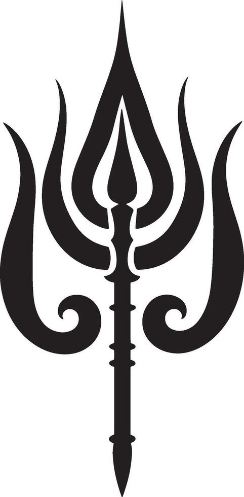 Black illustration of the Trident Trishula in a simple outline style. vector