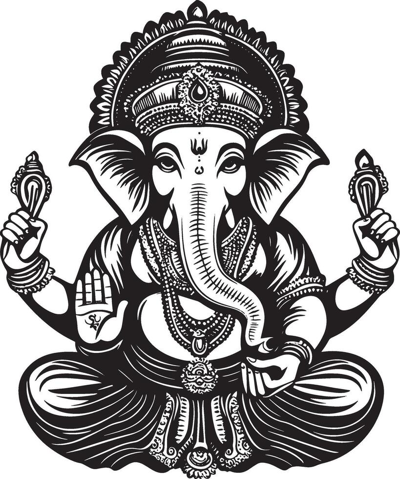Ganesha Elephant-headed god icon black illustration vector