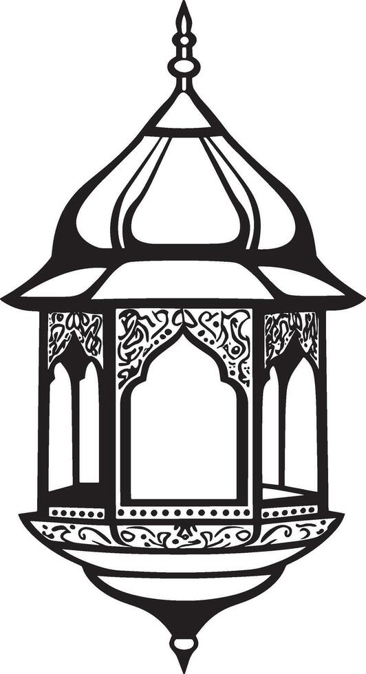 Black illustration of a Ramadan lantern fanous outline vector