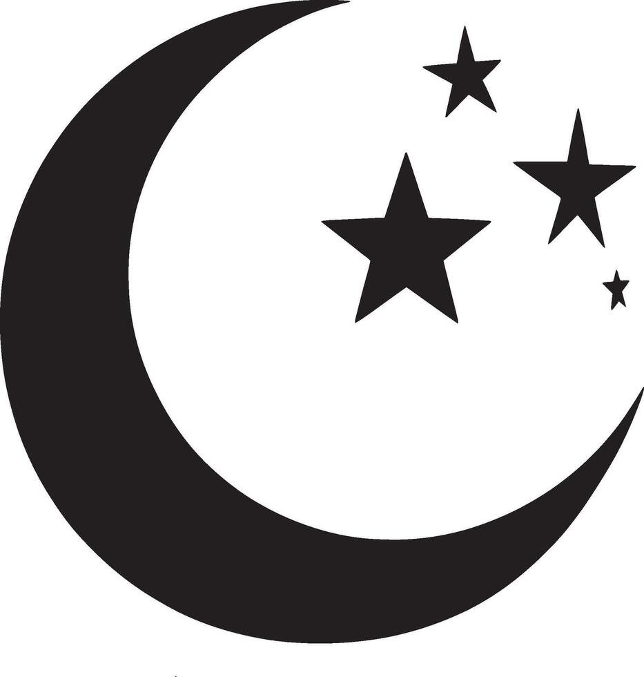 Crescent Moon and Star simple silhouette black illustration vector