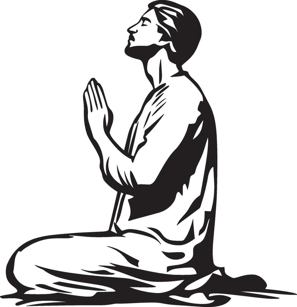 Minimalistic black outline of Salah prayer vector