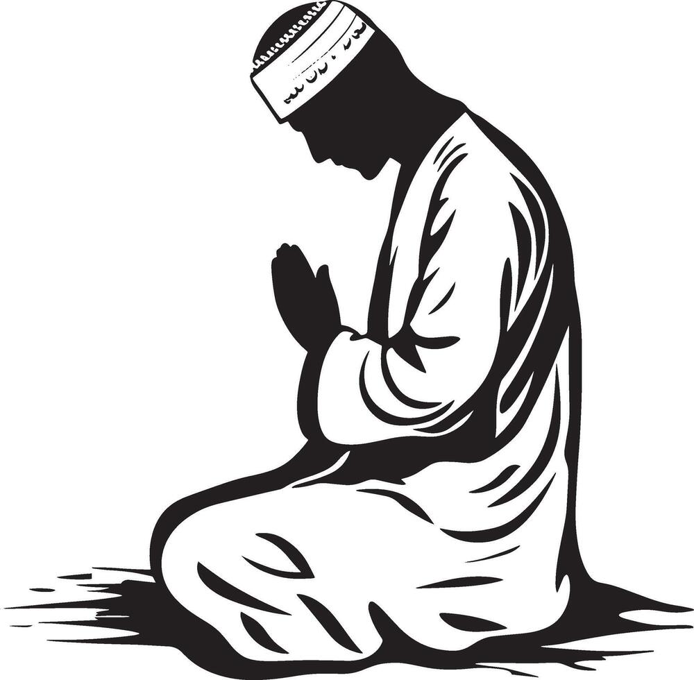 Elegant black outline depicting a person in Salah prayer vector
